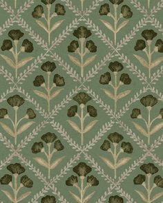 a green and beige floral pattern with leaves