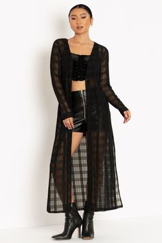 Keep In Check Maxi Cardigan - LIMITED ($109AUD) by BlackMilk Clothing Office Goth, Maxi Cardigan, Wardrobe Update, Leather Wear, Check Fabric, Unique Designers