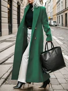 Elegant Women's Long Coat - Casual Polyester, Double-Breasted, Solid Color with Pockets, Machine Washable - Perfect for Fall/Winter, for Winter, Autumn Trench Coat Outfit Winter, Sweater Skirt Outfit, Fabric Boots, Pin Search, Trench Coat Outfit, Temu App, Winter Trench Coat