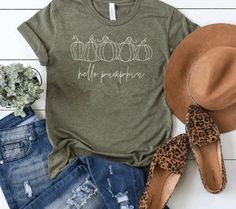 Hello Pumpkin Olive Green Crewneck or Tee / Fall T-Shirts / Fall Crewn – simplystitcheddesigns Minimalist Mama, La Shirt, Blessed Shirt, Spring T Shirts, Green Crewneck, Feminist Shirt, Easter Shirt, Women Shirt