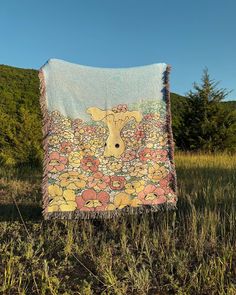 a blanket that is sitting in the grass