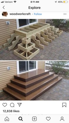 some steps made out of wood sitting on the ground