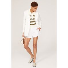 White linen (100% Linen). Lining (100% Cotton). Blazer. Long sleeves. Collar. Front button closure. 30.5" from shoulder to hemline. Imported. White Linen Blazer With Lapel Collar, White Linen Blazer With Buttons, White Linen Blazer With Notch Lapel, White Linen Blazer, White Single-breasted Linen Blazer, White Collared Single-breasted Blazer, Lauren White, Cotton Blazer, Linen Blazer