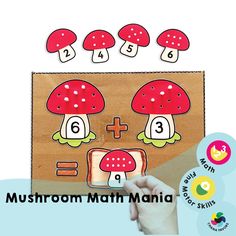 the mushroom math mania game is being played with numbers and mushrooms on it's board