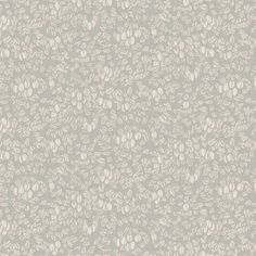 a gray and white wallpaper with small leaves on the top, in an ornate pattern