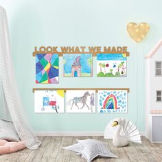 a child's room decorated in pastel colors