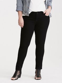 Torrid Curvy Skinny Jeans - Black Wash, Women's Plus Size Jeans, Plus Size Womens Clothing, Plus Size Jeans, Mid Rise Jeans, Pocket Design, Ripped Jeans, Denim Wash, Distressed Jeans, Denim Fashion