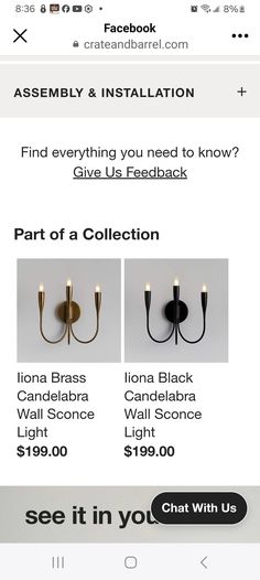 Black Candelabra, Wall Sconces, Brass, Wall