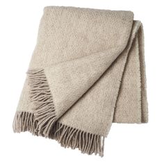 a beige blanket with fringes on it