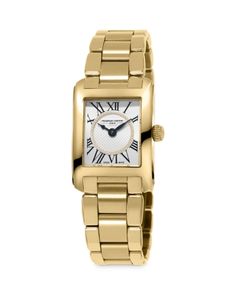 Frederique Constant Carree Watch, 23mm Frederique Constant, Paris Decor, Seiko Watches, Gold Plated Bracelets, Engraved Items, Bracelet Clasps, Steel Watch, Roman Numerals, Baroque Pearls