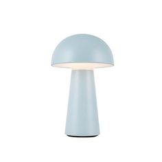 an image of a light blue lamp on a white background in the shape of a mushroom