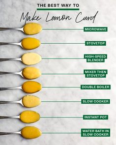 the best way to make lemon curd is by using spoons and measuring tape