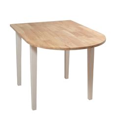 a wooden table with white legs on a white background