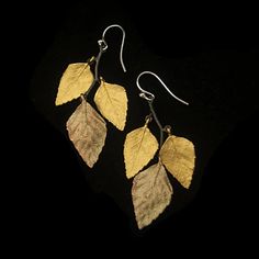 Autumn Birch Earrings - 3 Leaf Wire – Michael Michaud US Weeping Birch, Birch Jewelry, Fern Necklace, Michael Michaud, Leaf Peeping, Metalsmithing Jewelry, Bamboo Earrings, Botanical Jewelry, Fall Earrings