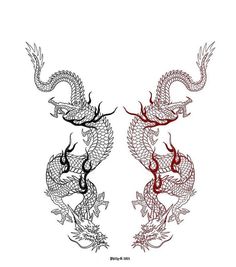 two red and black dragon tattoos on white paper