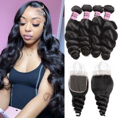 Hair Material: 100% Virgin Brazilian Human Hair, 10A Grade, No Really Shedding, No Tangle, No Bad Smell.Hair Color: Natural Black ColorHair Length: Hair bundles 8 - 28 inch are available, lace closure 8 - 20 inchHair Weight: Hair bundles about 95-100 g/bundle, lace closure about 30 g -50 gTexture: Loose Wave Hair, Soft, Comb Easily, Can Re-style and Color well.Pack: 4 Bundles With 4*4 Lace Closure Short Wigs, Brazilian Human Hair