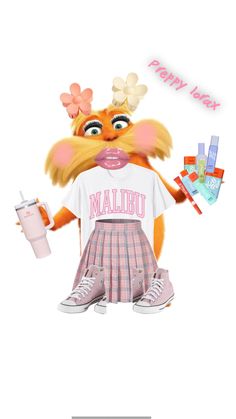 an image of a cartoon animal with clothes and accessories on it's chest, standing in front of a white background