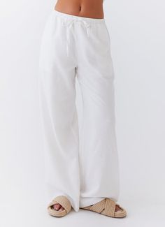 Fresh Face Linen Pants - White – Peppermayo US Sorority Rush Outfits, Maxi Sequin Skirt, Rush Outfits, Relaxed Pants, Relax Pants, White Linen Pants, Long Sleeve Knit Dress, Activewear Sets, Fresh Face