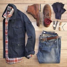 Plaid with solid is always great Mens Fashion Smart, Mens Fashion Rugged, Outfit Grid, Rugged Style, Sharp Dressed Man, Nudie Jeans, Mens Fall, Men's Wear, Gentleman Style