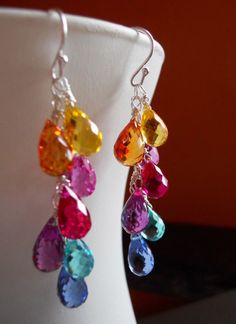 Long Beach Ny, Droplet Earrings, Beaded Earrings Diy, Color Quartz, Multicolor Earrings, Rainbow Necklace, Earring Gift