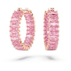 Matrix hoop earrings, Baguette cut, Pink, Rose gold-tone plated | Swarovski Pink Stones, Jewelry Lookbook, The Matrix, Pink Jewelry, Swarovski Earrings, Swarovski Jewelry, Bracelet Argent, Baguette Cut, Pink Earrings