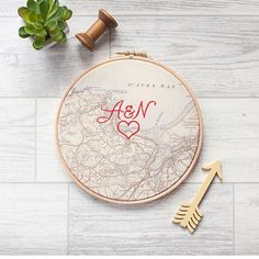 a cross stitch pattern with the word aon on it and an arrow next to it