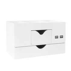 a white box with two drawers on it