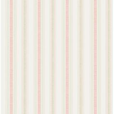 a pink and white striped wallpaper with vertical stripes on the bottom half of it