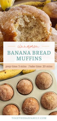 Two pictures of banana bread muffins with a text overlay that says 'cinnamon banana bread muffins, cook time 20 minutes and prep time 5 minutes'. Banana Bread Muffin Recipe, Cinnamon Banana Bread, Banana Muffin Recipe, Banana Bread Muffins, Bread Muffins, Best Banana Bread, 140 Pounds, Cinnamon Banana, Health Nutrition