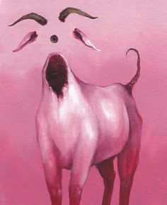 a painting of a white dog with horns on it's head looking up at the sky