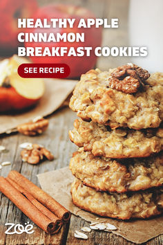 Healthy Apple Cinnamon Breakfast Cookies Recipe Apple Cinnamon Oatmeal Breakfast Cookies, Apple Cinnamon Cookies Healthy, Apple Breakfast Cookies, Apple Recipes Healthy, Breakfast Cookie, Biscuits Diététiques, Breakfast Cookie Recipe, Cinnamon Breakfast, Apple Breakfast