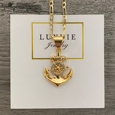 Gold plated necklace with cubic zirconia Pendant measures: 3cm long x 2cm wide 3MM Figaro chain. You choose the length Anchor Pendant Gold, Keychain Necklace, Anchor Pendant, Anchor Necklace, Gold Jewelry Necklace, Figaro Chain, Key Pendant, Gold Plated Bracelets, Evil Eye Necklace