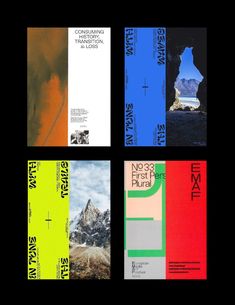 four books with different covers on them, each containing an image of the same mountain