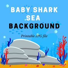 baby shark sea background with rocks, corals and other marine life on the bottom