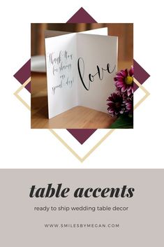 a card with the words, table accents ready to ship wedding table decor on it