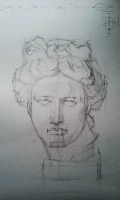 a drawing of a man's head with curly hair