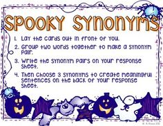 a spooky synonyrs poem with bats and pumpkins on the side