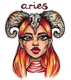 a drawing of a woman with horns on her head and the words aris above it