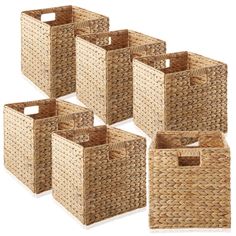 six woven storage baskets with handles