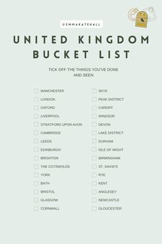 the united kingdom bucket list is shown