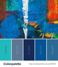 an abstract painting with blue, red and yellow colors in the palettes for this color palette