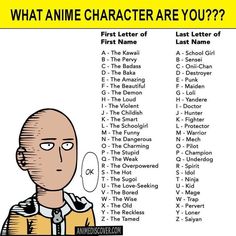 what anime character are you?? poster with names in english and japanese characters on it