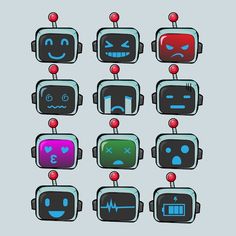 Robot Expression, Robot Emotions, Robot Doctor, Robot Eyes, Vector Robot, Emoji Characters, Robot Design Sketch, Robot Cartoon, Funny Emoji Faces