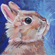 a painting of a rabbit with blue background