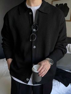 Dress Shirt And Tie, Mens Cardigan Sweater, Men Stylish Dress, Mens Casual Dress Outfits, Guys Clothing Styles, Cool Outfits For Men, Collar Cardigan, Mens Casual Dress, Mens Cardigan