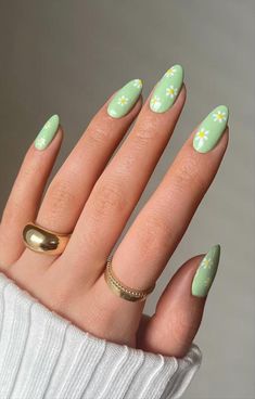 Green Nail Art, Easy Nails, Almond Nails Designs, Blue Nail