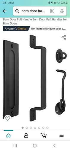 an open door handle and latch on the front of a smart phone screen, with amazon's choice for handles for barn doors