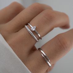 Dainty textured ring is perfect for stacking! Made of 925 Sterling Silver THICK plating of 14k Gold or Rhodium Available in sizes 6-9 2.5mm Thick White Gold Ring Stacking Ideas, Silver Rings Elegant, Hand Rings Silver, Trending Silver Jewelry, Sterling Silver Jewelry Aesthetic, Styling Rings Silver, Multiple Silver Rings, Silver Soldering Jewelry, Cute Silver Rings Aesthetic