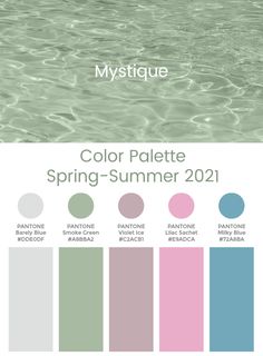 the color palette for mystique spring - summer 2012 is shown in shades of pink, green and blue