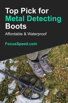 the top pick for metal detectoring boots is shown in front of snow and grass